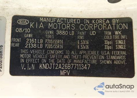 2011 Kia Soul + z USA, uszkodzony, nr VIN KNDJT2A26B7711347